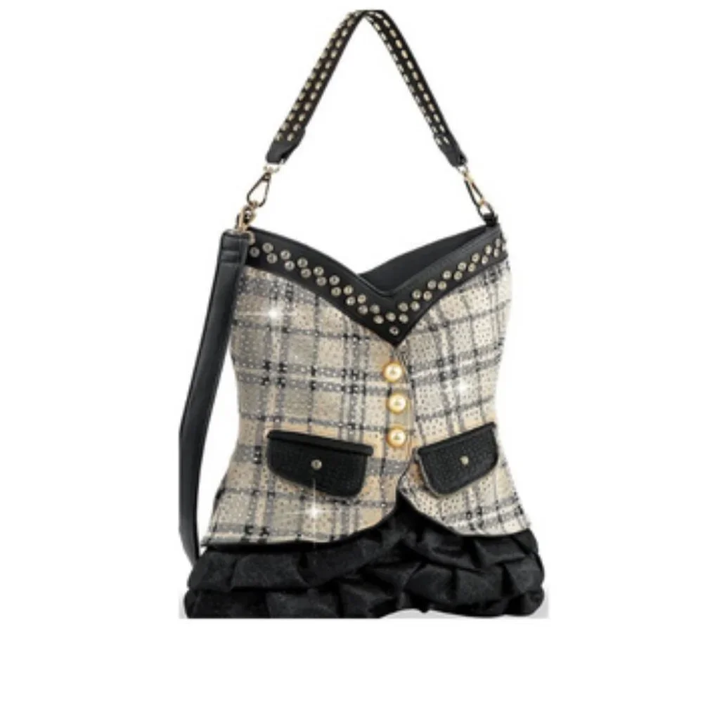 Women Beige Vest Design Tall Hobo Handbag Tote Purses Shoulder Bucket Bag - Picture 2 of 2
